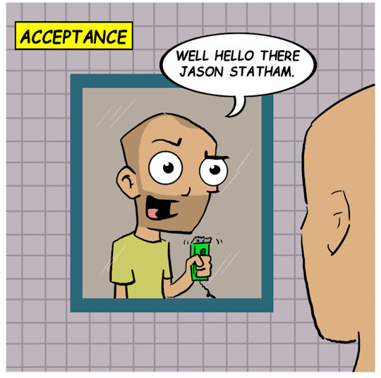 as someone. who started losing their hair at 17 I can confirm.. iii, STAGES HAIR LOSS. I'm not going bald, the hair is just slowly moving from my head to my ass.